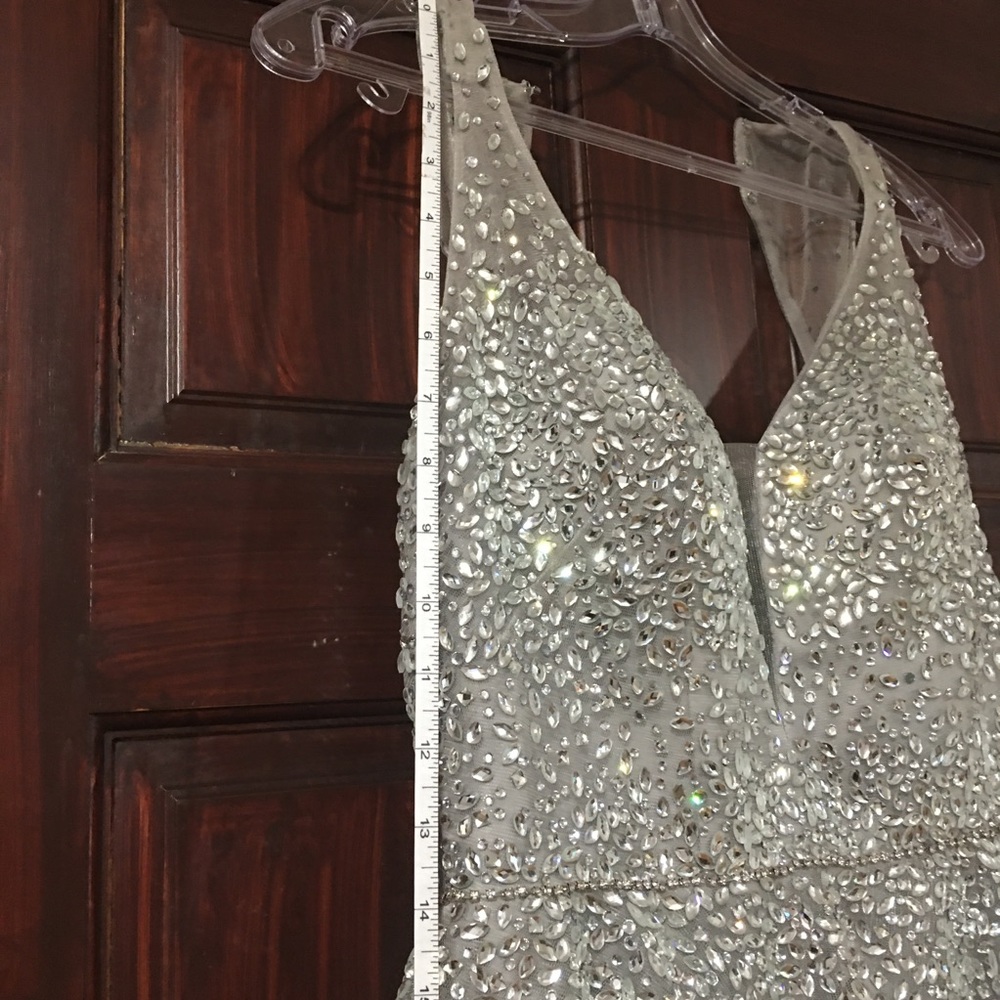 Silver Crystal Embellished Tulle Ball Gown - Picture 12 of 16
